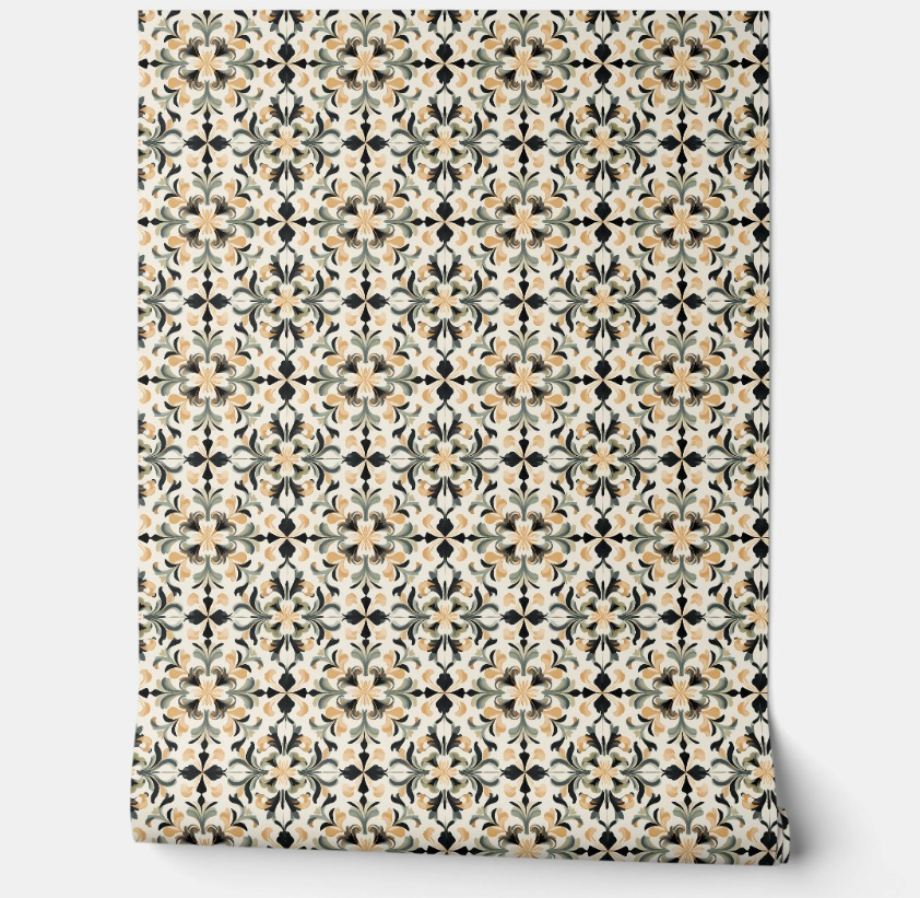 Golden Flourish Mini - Gold, Black, Sage - Traditional