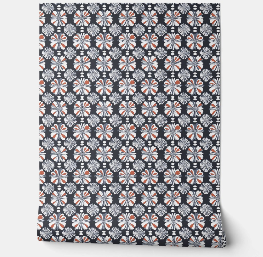 Modern Floral Burst Mini - White, Gray, Coral - Eclectic