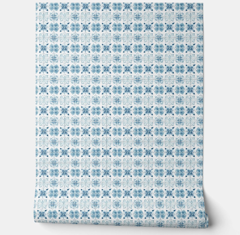 Tiled Ocean Bloom Mini - Teal, White - Coastal