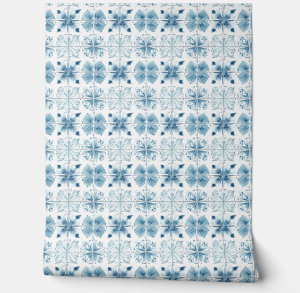 Tiled Ocean Bloom Petite - Teal, White - Coastal