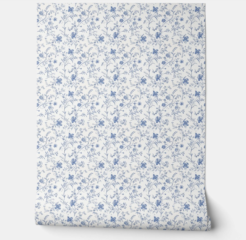 French Floral Charm Mini - Blue and Off-White