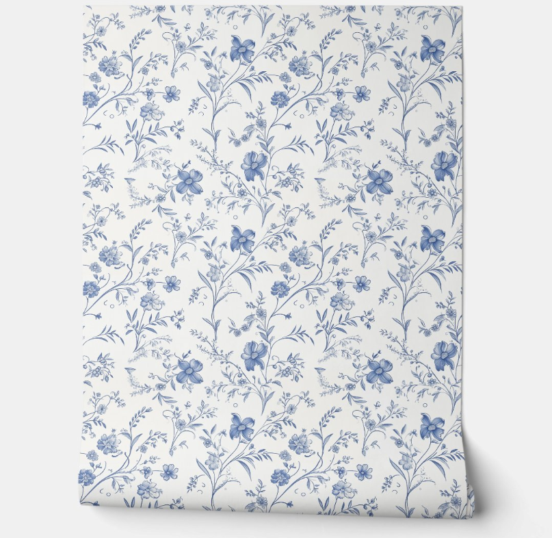 French Floral Charm Petite - Blue and Off-White