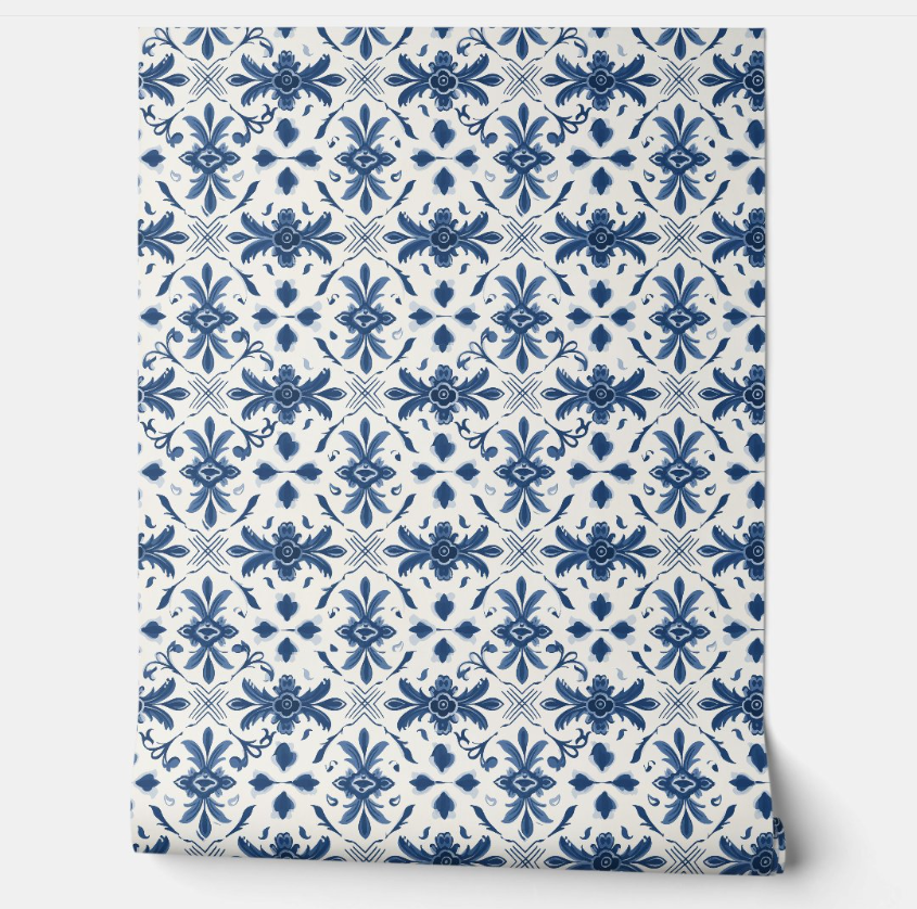 Portuguese Azulejo Elegance Petite - Blue and Off-White