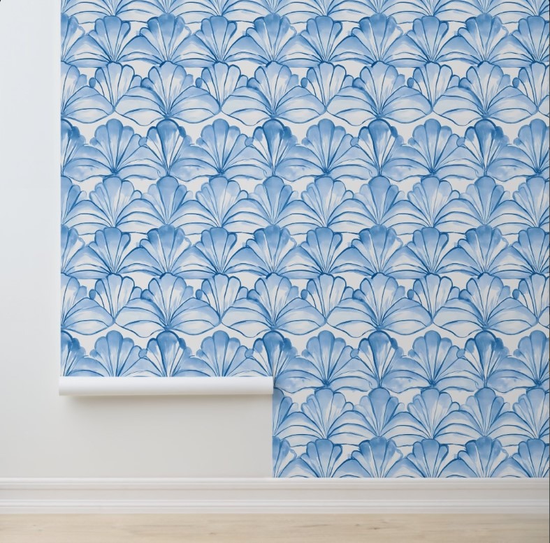 Aqua Fan Breeze Coastal Blue Peel & Stick Wallpaper