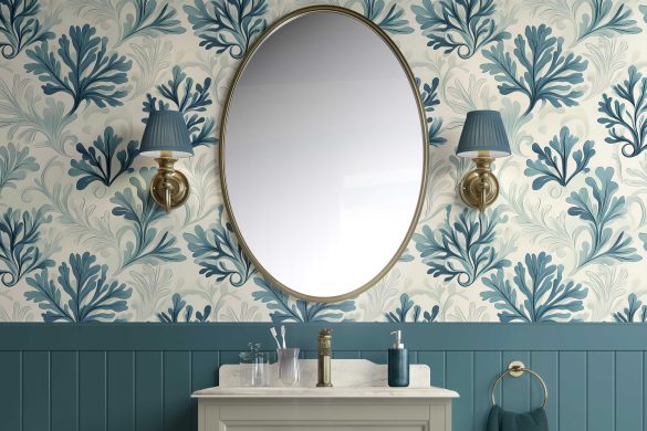 Bathroom-Cabinet-Coastal wallpaper design Sea Fern Whispers Bathroom-Cabinet-Coastal wallpaper design Sea Fern Whispers