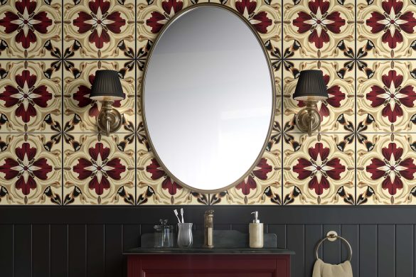 Bathroom-Cabinet-Crimson Grandeur- Floral peel and stick wallpaper Bathroom-Cabinet-Crimson Grandeur- Floral peel and stick wallpaper
