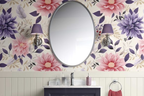 Bathroom-Cabinet-Floral Bliss easy removable wallpaper; Bathroom-Cabinet-Floral Bliss easy removable wallpaper;