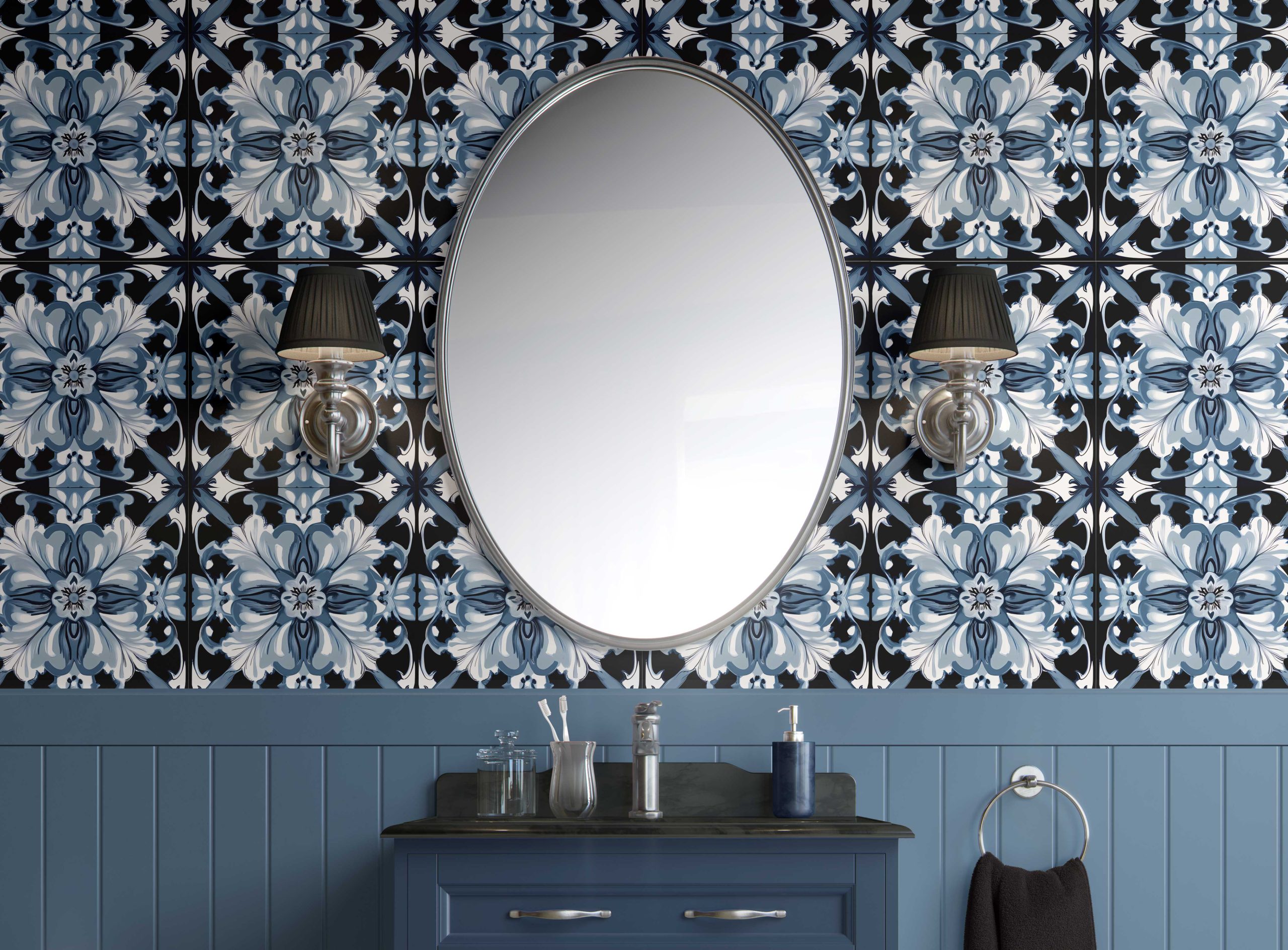 Bathroom-Cabinet-Frosted Regal Bloom-renter friendly wallpaper