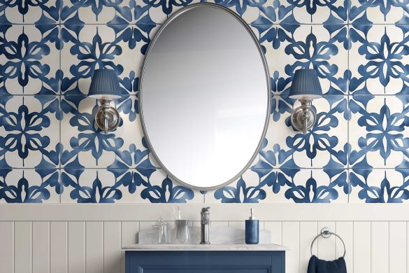 Bathroom-Cabinet-Indigo Floral Medley-Coastal peel & stick wallpaper Bathroom-Cabinet-Indigo Floral Medley-Coastal peel & stick wallpaper