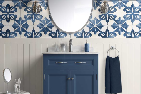 Bathroom-Cabinet-Indigo Floral Medley-peelable wallpaper Bathroom-Cabinet-Indigo Floral Medley-peelable wallpaper