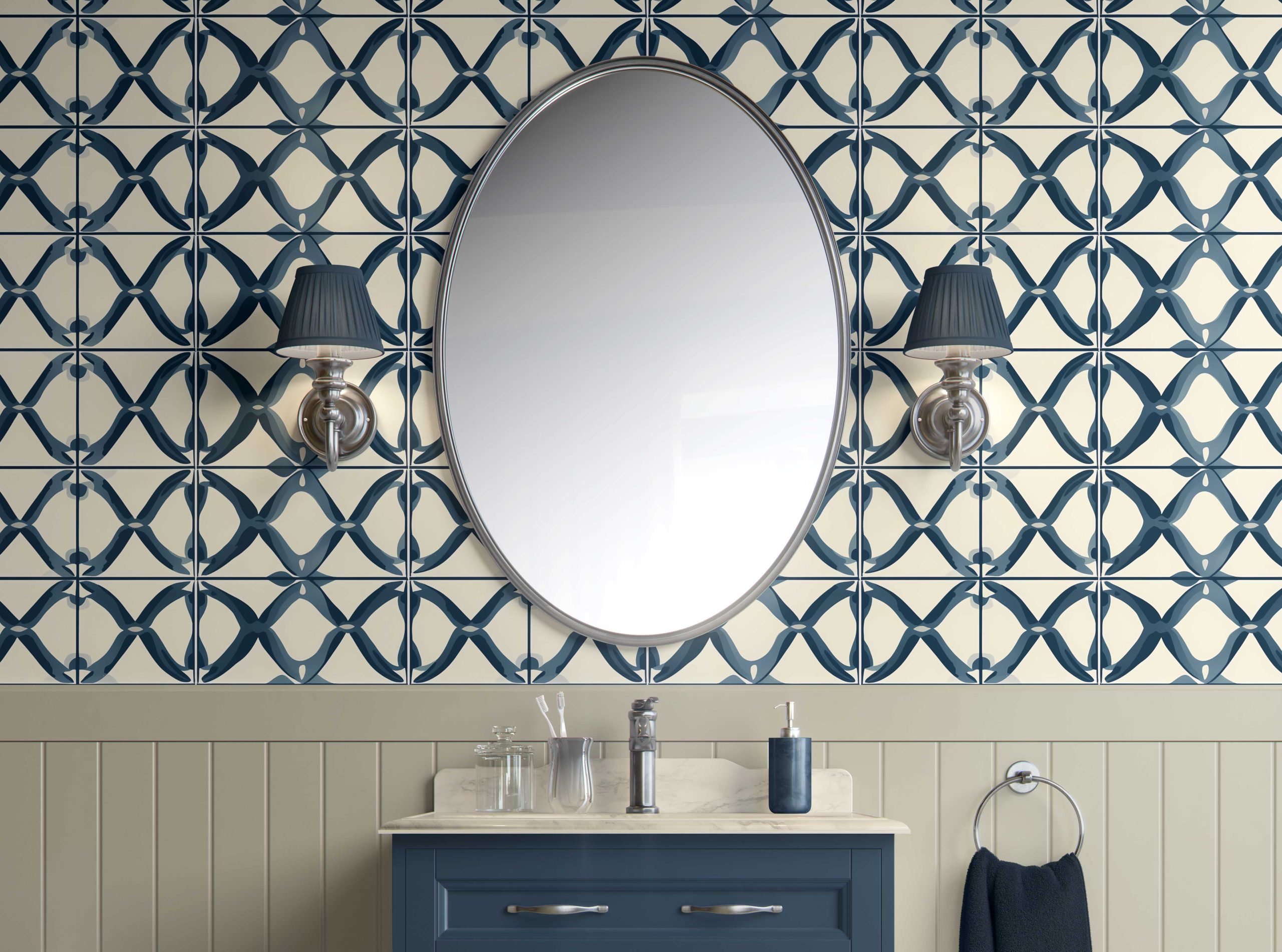 Bathroom-Cabinet-Oceanic Interlace-easy removable wallpaper