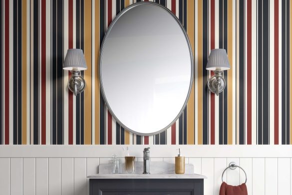 Bathroom-Cabinet-Retro Revival Stripes-easy removable wallpaper Bathroom-Cabinet-Retro Revival Stripes-easy removable wallpaper
