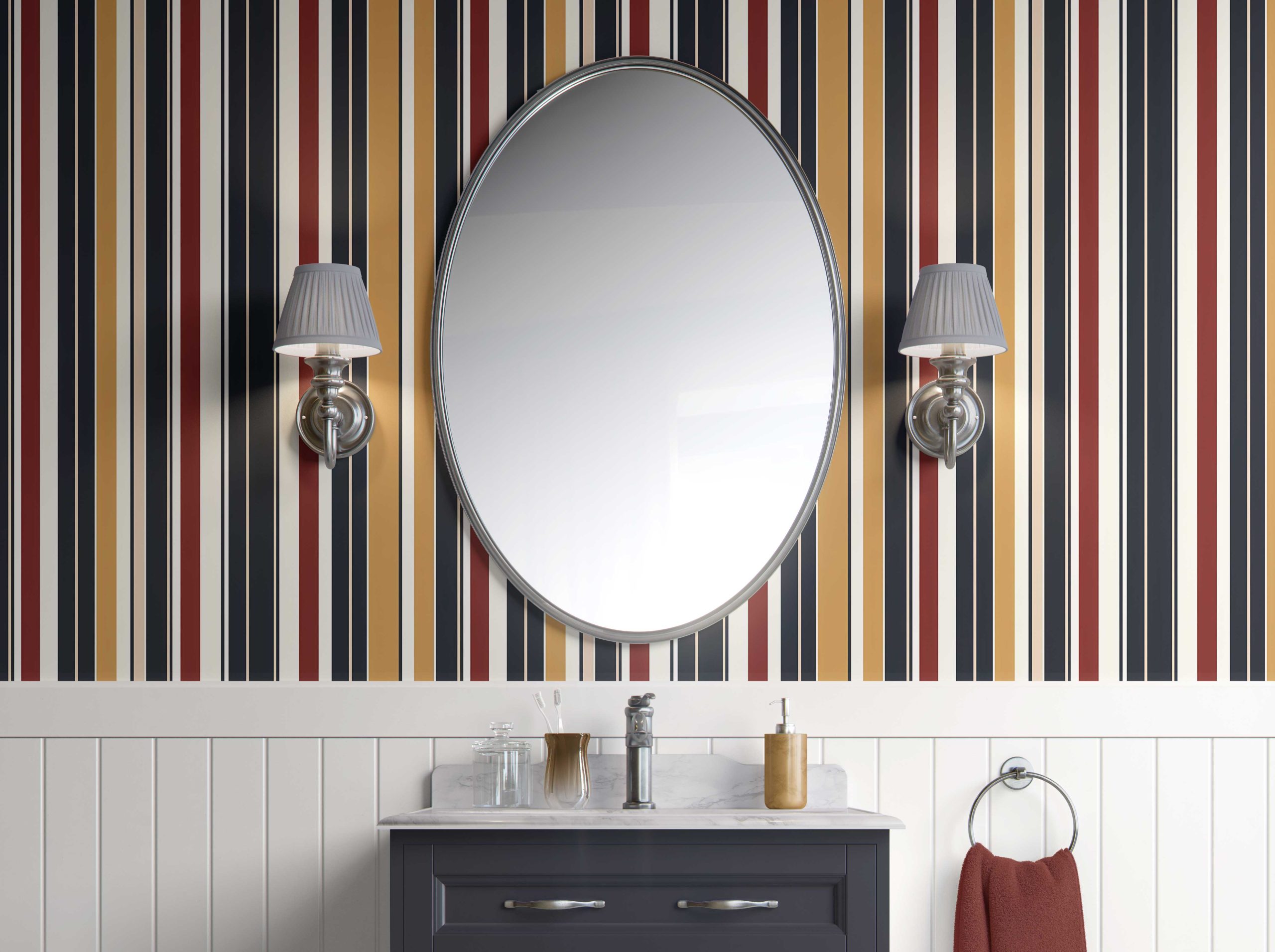 Bathroom-Cabinet-Retro Revival Stripes-easy removable wallpaper