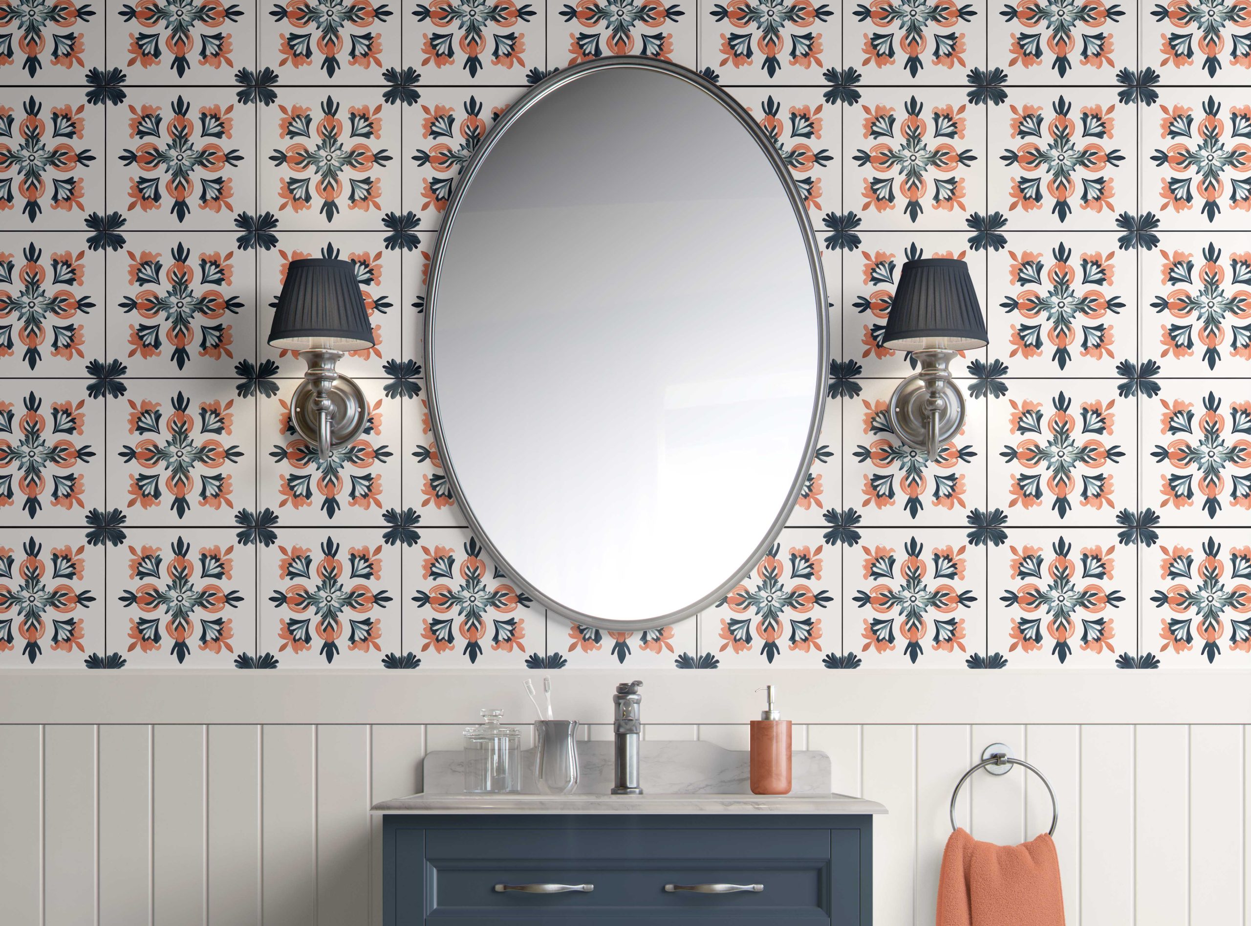 Bathroom-Cabinet-Sunset Blossom-Best Peel and Stick Wallpaper