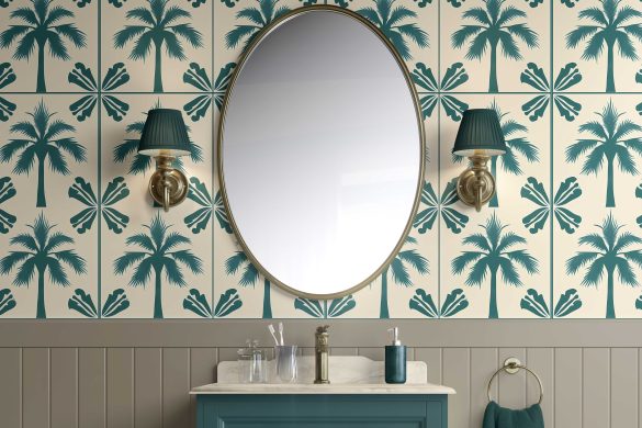 Bathroom-Cabinet-Tropical Palm Escape peel & stick wallpaper Bathroom-Cabinet-Tropical Palm Escape peel & stick wallpaper