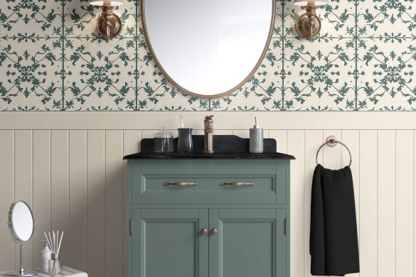 Bathroom-Cabinet-Vintage Ivy Scroll-peel & stick wallpaper Bathroom-Cabinet-Vintage Ivy Scroll-peel & stick wallpaper