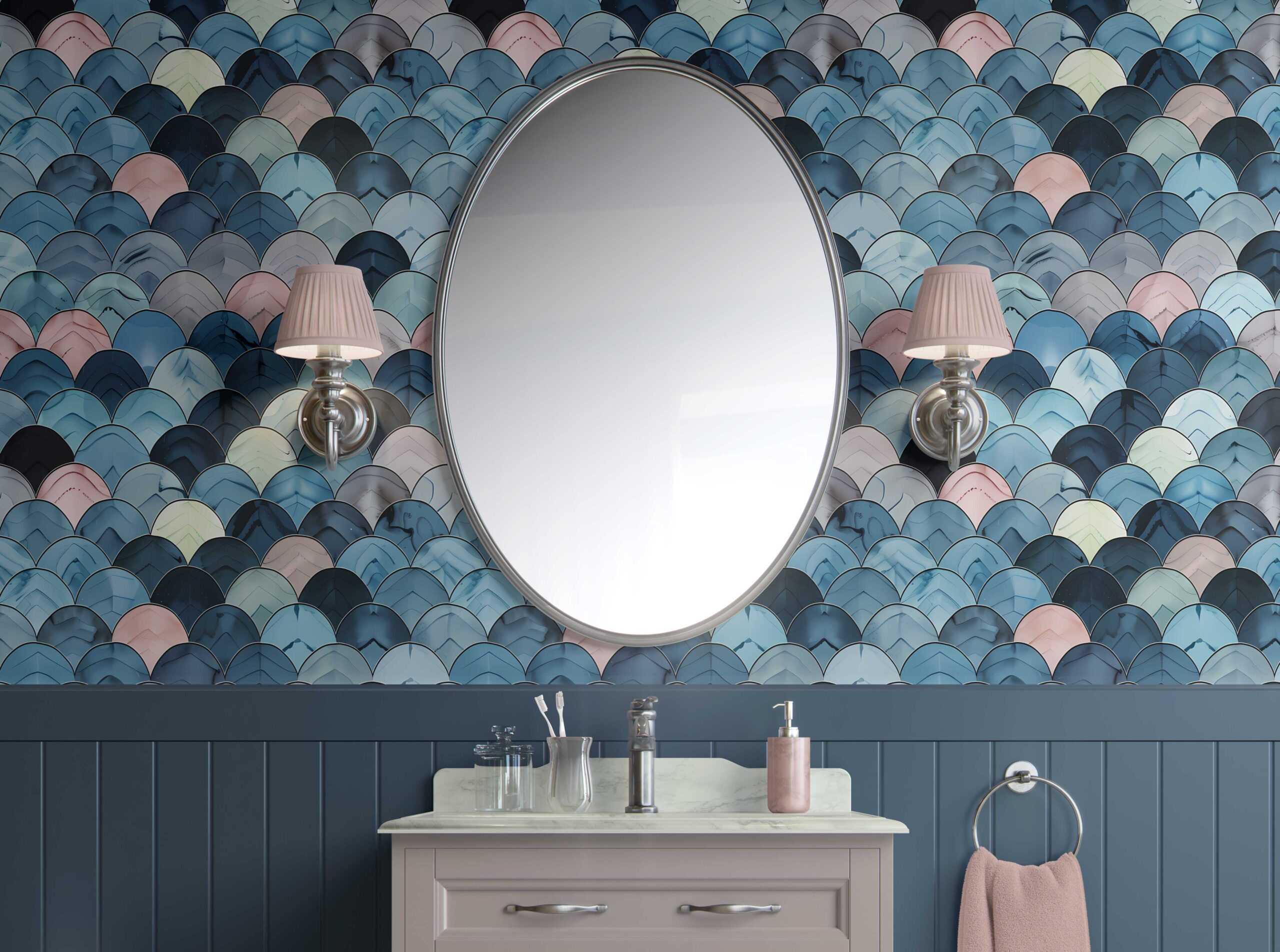 Bathroom Walls Modern Wave Pattern Peel and Stick Wallpaper 