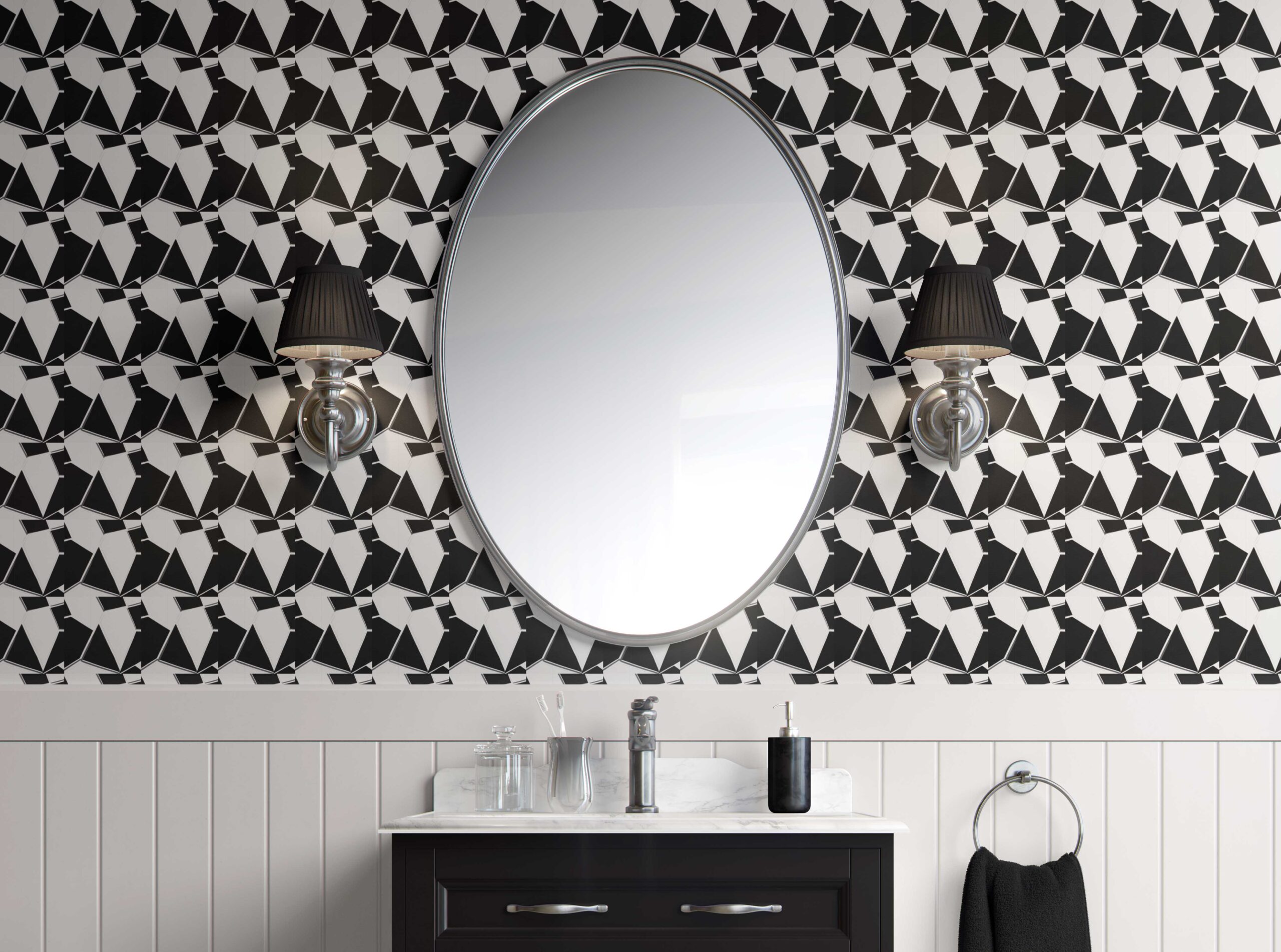 Bathroom Walls Monochrome Mosaic Marvel Peel and Stick Wallpaper 