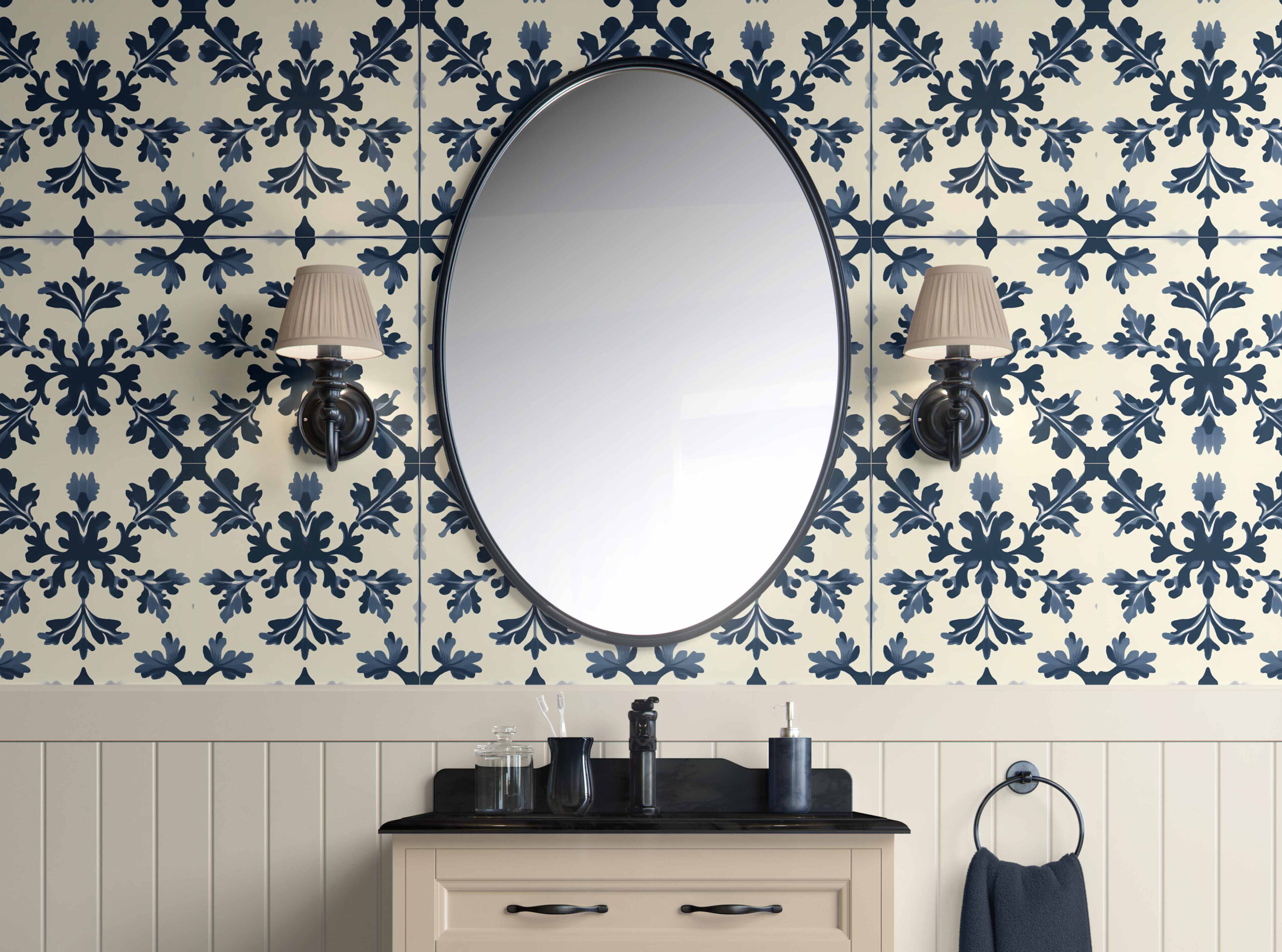 Navy Botanical Grace Peel and Stick Wallpaper