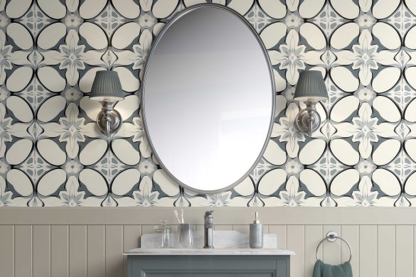 Bathroom-Geometric Floral Elegance-Peel & Stick Wallpaper Bathroom-Geometric Floral Elegance-Peel & Stick Wallpaper