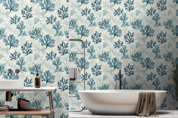 Bathroom coastal peelable wallpaper design Sea Fern Whispers Bathroom coastal peelable wallpaper design Sea Fern Whispers
