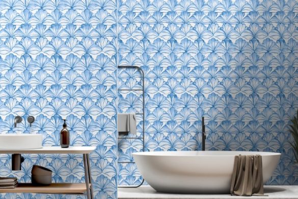 Bathroom coastal peelable wallpaper ideas Aqua Fan Breeze
