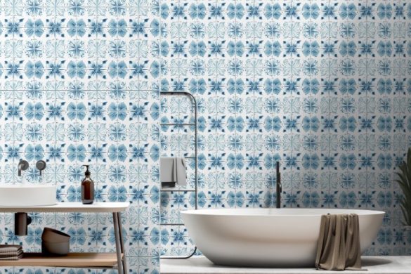 Bathroom peel & stick wallpaper ideas Tiled Ocean Bloom