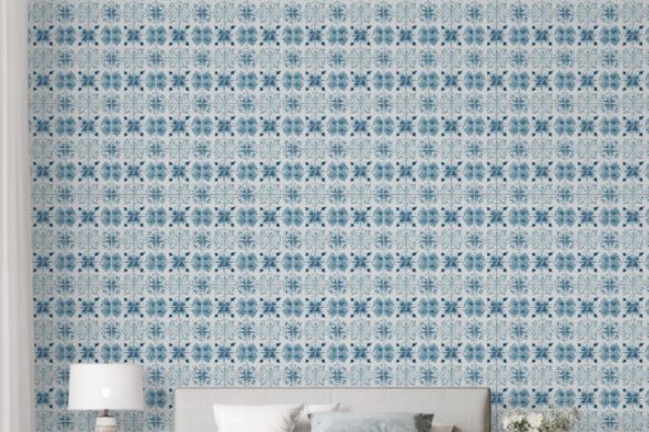 Bedroom peelable wallpaper design Tiled Ocean Bloom