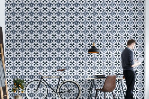 Indigo Floral Elegance Living room peel & stick wallpaper Indigo Floral Elegance Living room peel & stick wallpaper