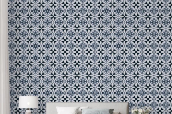 Indigo Floral Elegance bedroom peel & stick wallpaper Indigo Floral Elegance bedroom peel & stick wallpaper
