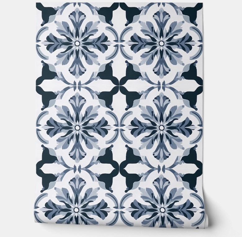 Indigo Floral Elegance modern wallpaper