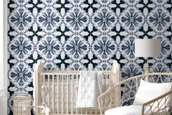 Indigo Floral Elegance peel and stick wallpaper Nursery Indigo Floral Elegance peel and stick wallpaper Nursery