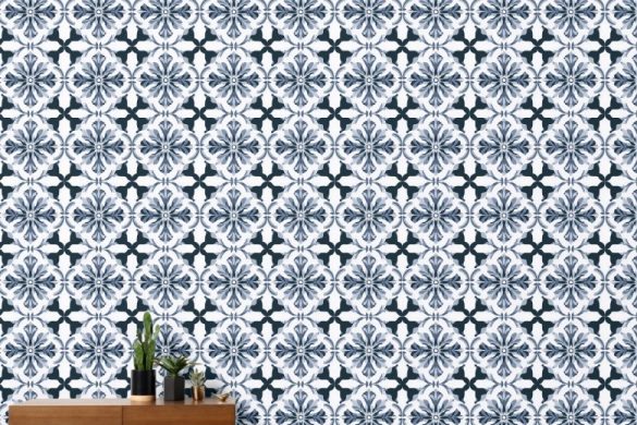 Indigo Floral Elegance renter friendly wallpaper Indigo Floral Elegance renter friendly wallpaper