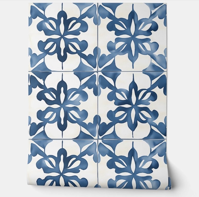 Indigo Floral Medley blue peel & stick wallpaper