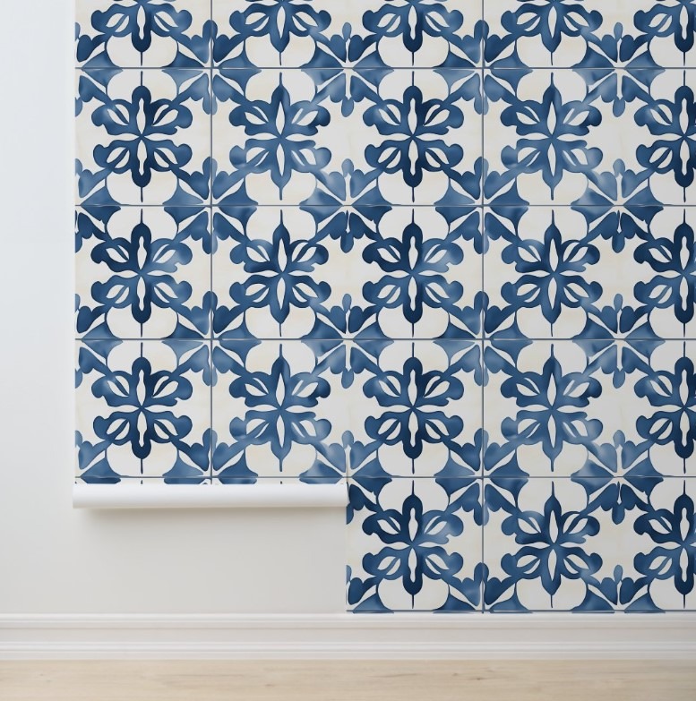 Indigo Floral Medley easy removable wallpaper