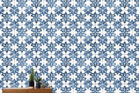 Indigo Floral Medley renter friendly peel and stick wallpaper Indigo Floral Medley renter friendly peel and stick wallpaper