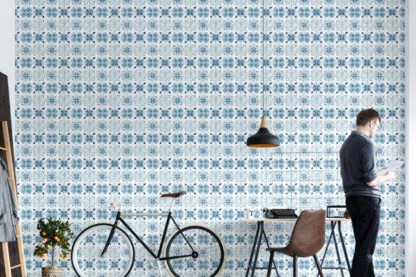 Living room Tiled Ocean Bloom peelable wallpaper ideas