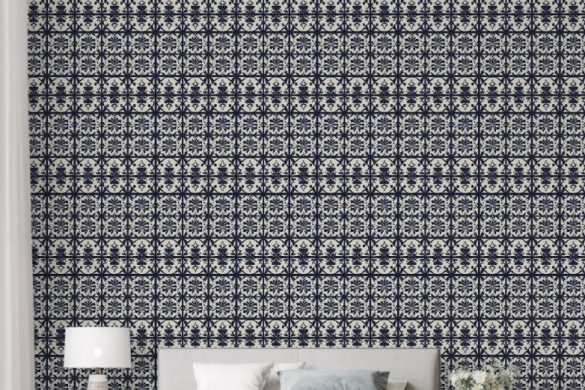Midnight Bloom Tiles peel and stick wallpaper bedroom ideas Midnight Bloom Tiles peel and stick wallpaper bedroom ideas