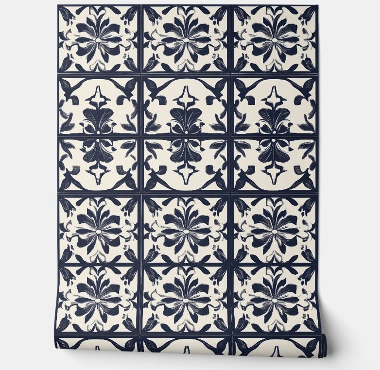 Midnight Bloom Tiles renter friendly wallpaper