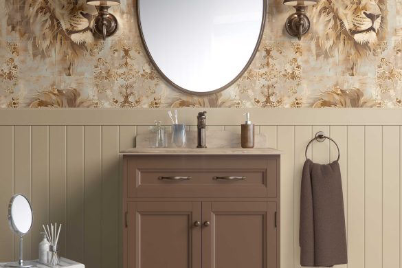 Noble Lion-Bathroom peel & stick wallpaper vintage Noble Lion-Bathroom peel & stick wallpaper vintage
