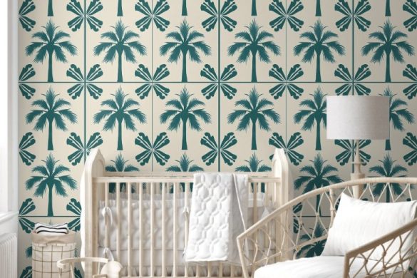Nursery peel and stick wallpaper Tropical Palm Escape Nursery peel and stick wallpaper Tropical Palm Escape