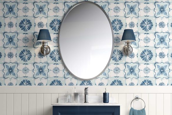 Peel and stick wallpaper bathroom Ocean Harmony Tiles