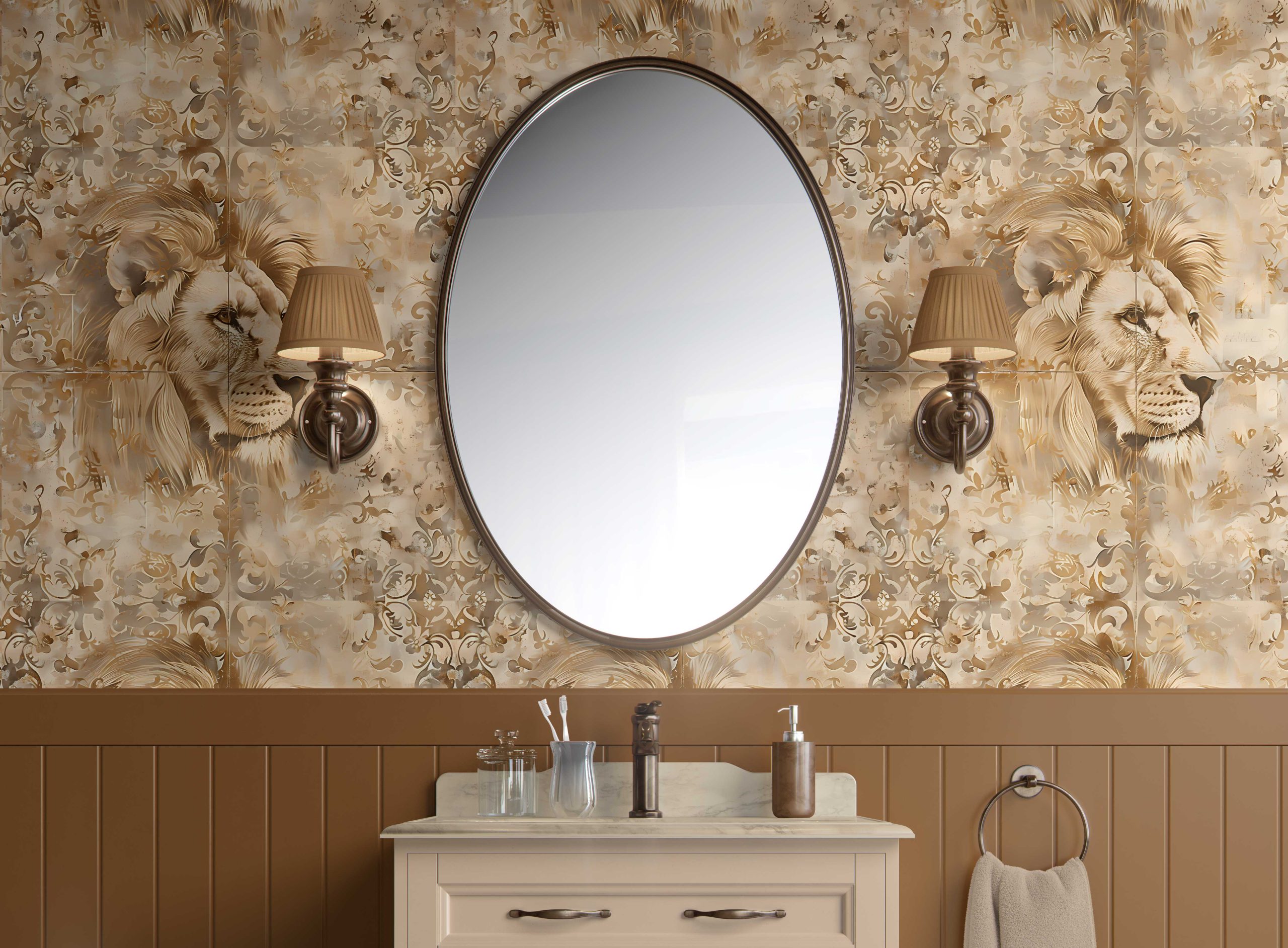 Regal Lion Essence- peel and stick wallpaper in bathroom