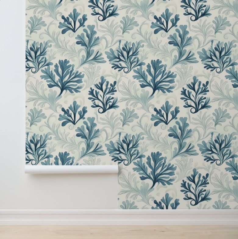 Sea Fern Whispers Coastal peel & stick wallpaper for renters