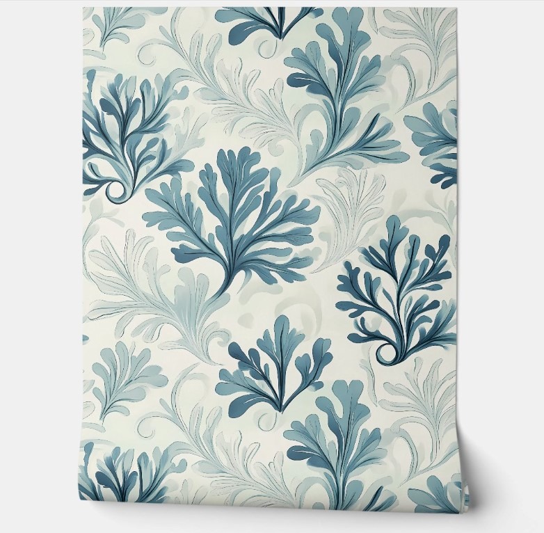 Sea Fern Whispers peel and stick wallpaper green