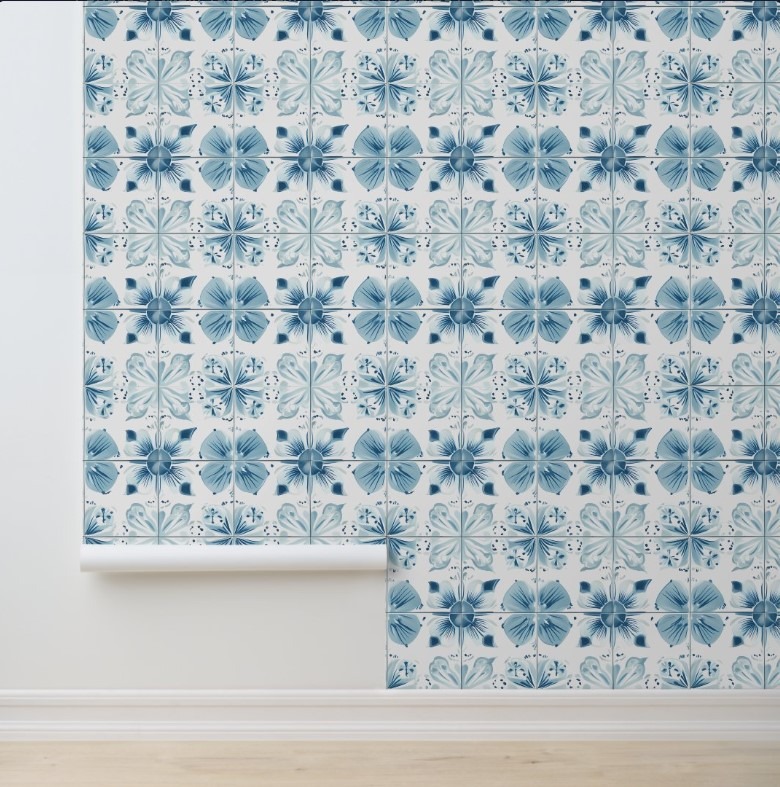 Tiled Ocean Bloom easy removable wallpaper