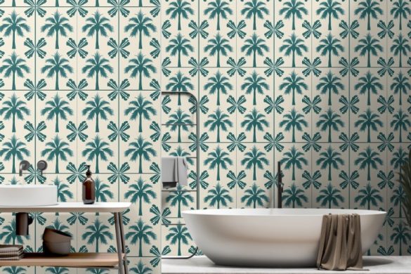 Tropical Palm Escape bathroom peelable wallpaper decor Tropical Palm Escape bathroom peelable wallpaper decor