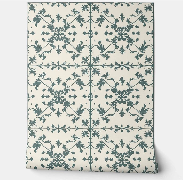 Vintage Ivy Scroll renter friendly wallpaper