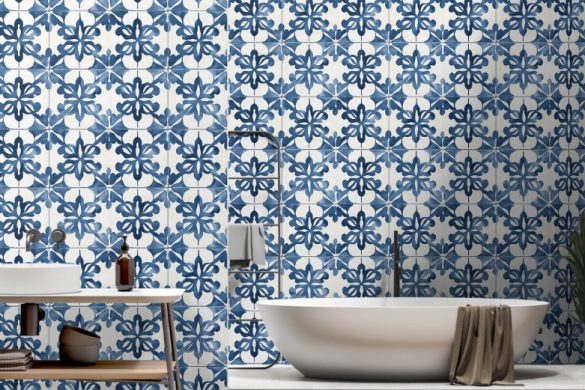 bathroom peelable wallpaper Indigo Floral Medley bathroom peelable wallpaper Indigo Floral Medley