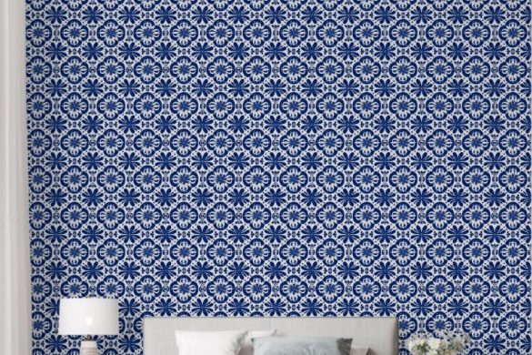 Mediterranean Blue Flourish best peel and stick wallpaper for bedroom